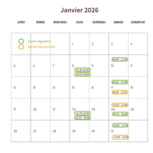 Calendrier janvier 2026