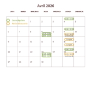 Calendrier des cours réguliers et stages
