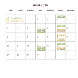 Calendrier des cours réguliers et stages