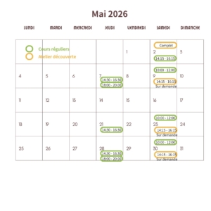 Calendrier des cours réguliers et stages